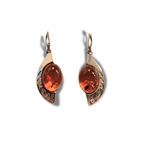 Click to view detail for HW-4068 Earrings, Dangle, 1/2 Moon Shape, Oval Amber; Posts $46